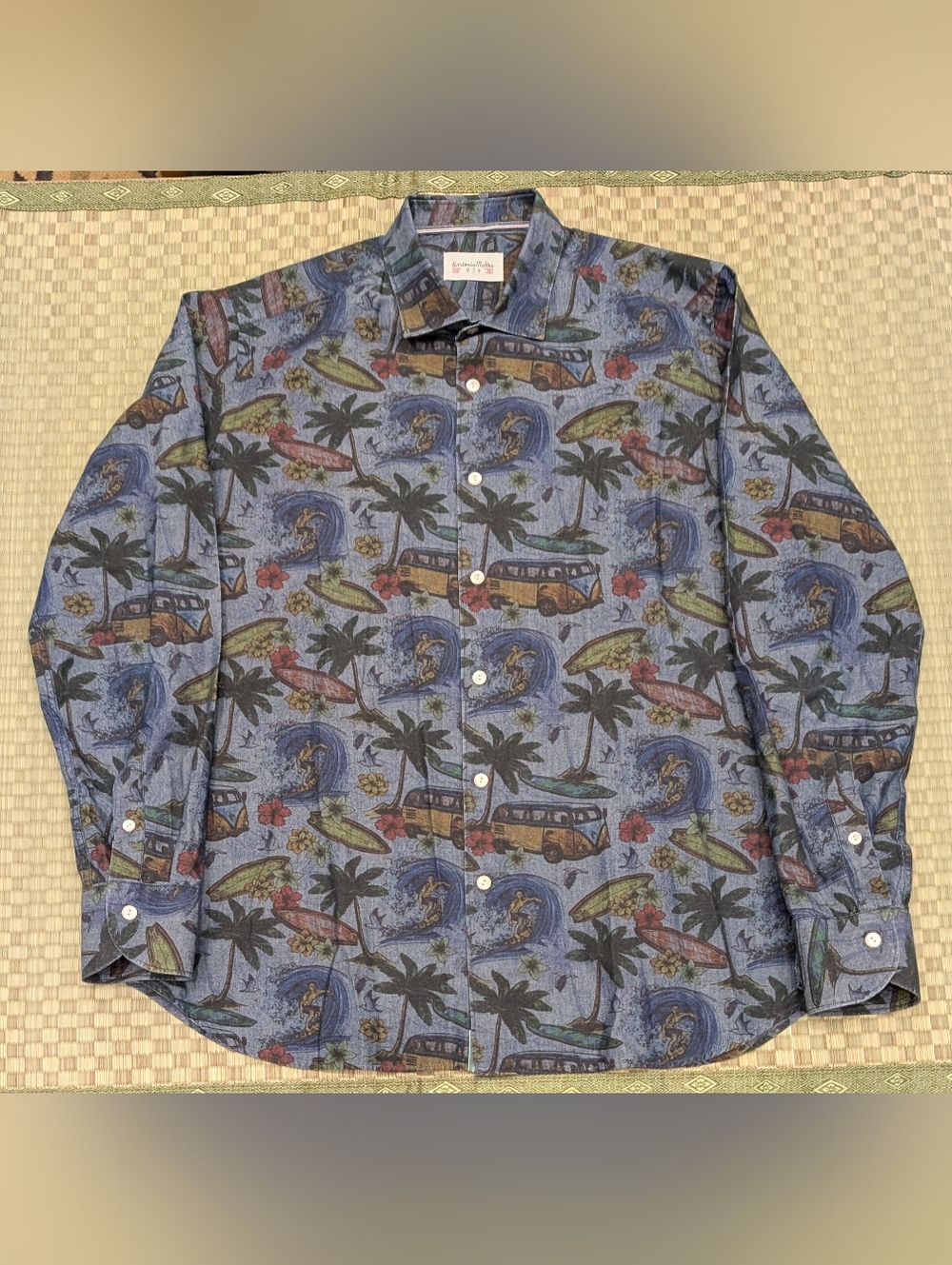 Tintoria Mattei VW Palm Pattern Button Up Shirt Men's Size 42 / 16.5 Slim